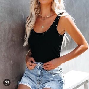 Ribbed Black Studded Tank Top. Size Small.